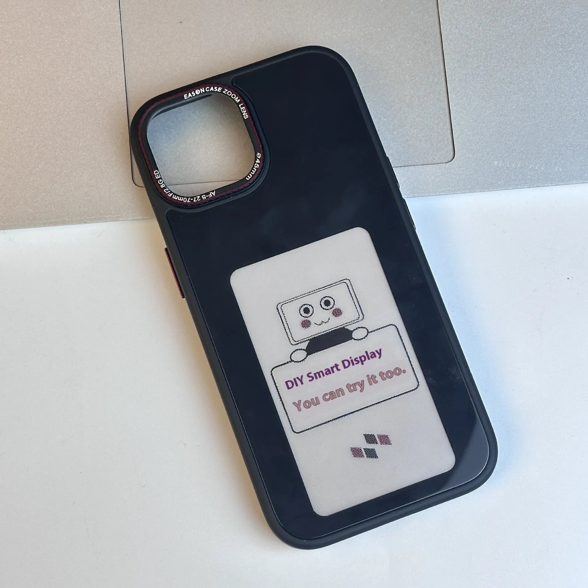 Black DIY display screen phone case with mirror finish for iPhone 13 to 15 series