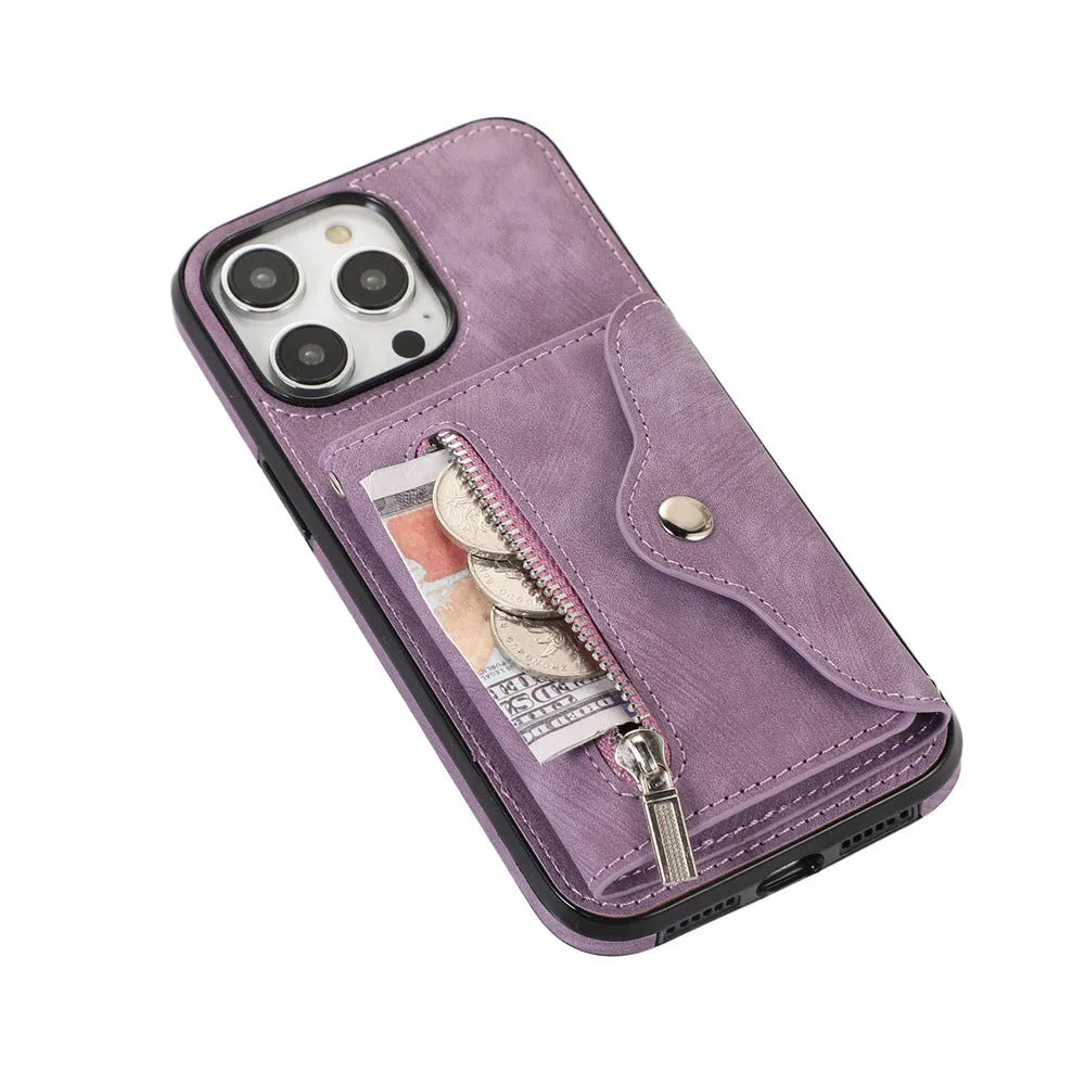 Blue phone case crossbody sleeve with card holder and short rope strap