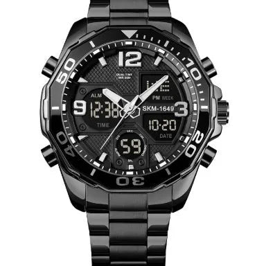 Southeast Asian spiral stainless steel men's watch with black dial and metal strap