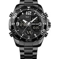 Southeast Asian spiral stainless steel men's watch with black dial and metal strap