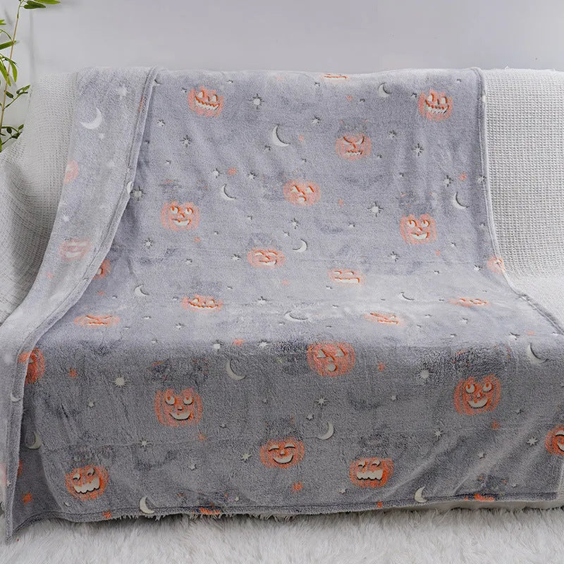 Colourful cartoon pattern flannel blanket for children, shown in two size options.