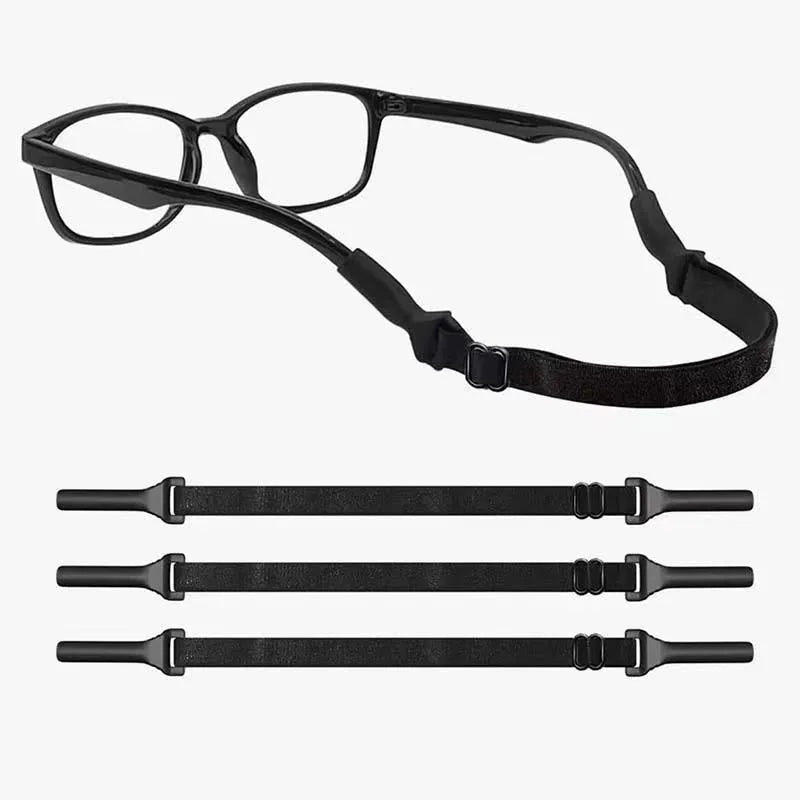 Black adjustable glasses anti-slip cord with silicone end hooks for earpieces.
