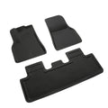 TPR floor mat set for Tesla Model Y showing footrest, tailbox, and front storage mats