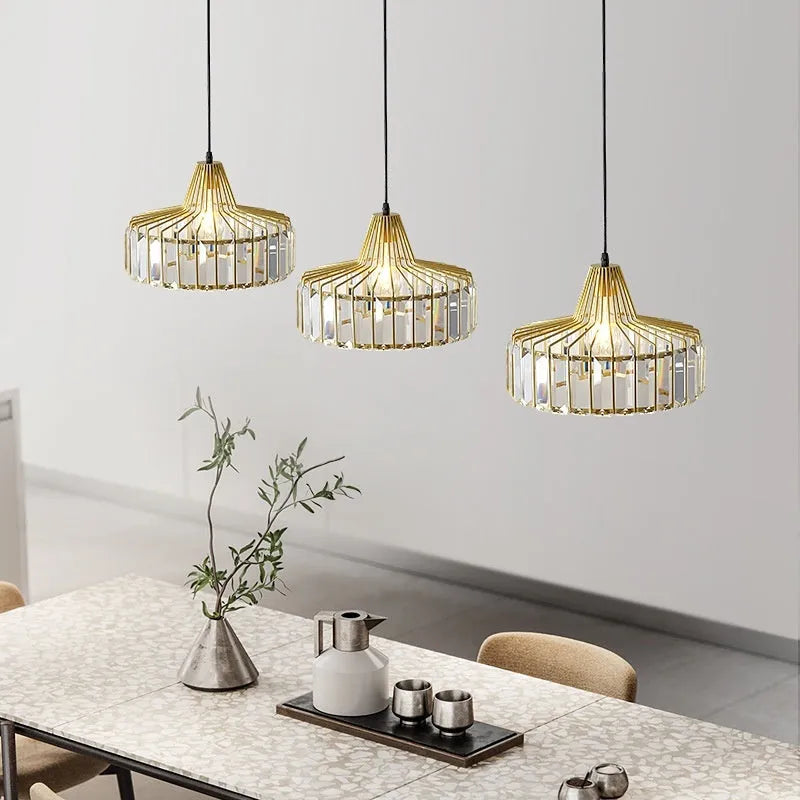 Modern crystal LED ceiling lamp in black or gold finish with three light settings