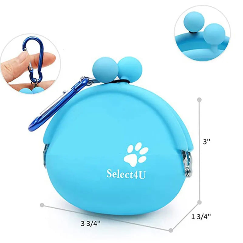Silicone dog training treat pouch with hook and loop closure in blue colour