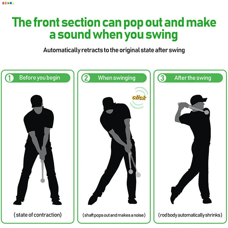 Telescopic stainless steel golf swing trainer in black colour with adjustable positions for practice