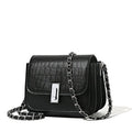 Women's soft PU leather shoulder bag with chain strap in horizontal square shape showing sandwich pocket design