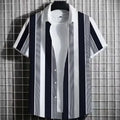 Men's linen short sleeve T-shirt with a 3D printed striped graphic design on the front.