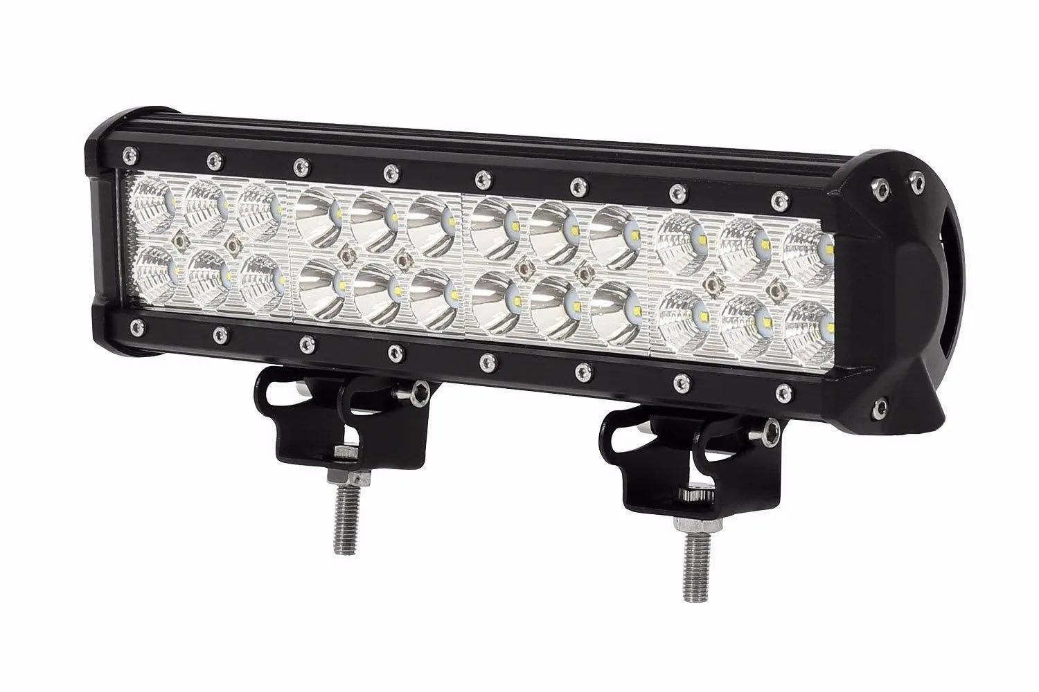 Black aluminium alloy 72W dual row LED roof light bar for off-road vehicles.