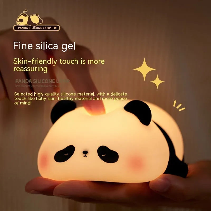 Panda head night light with silicone construction showing clap controls and USB charging port