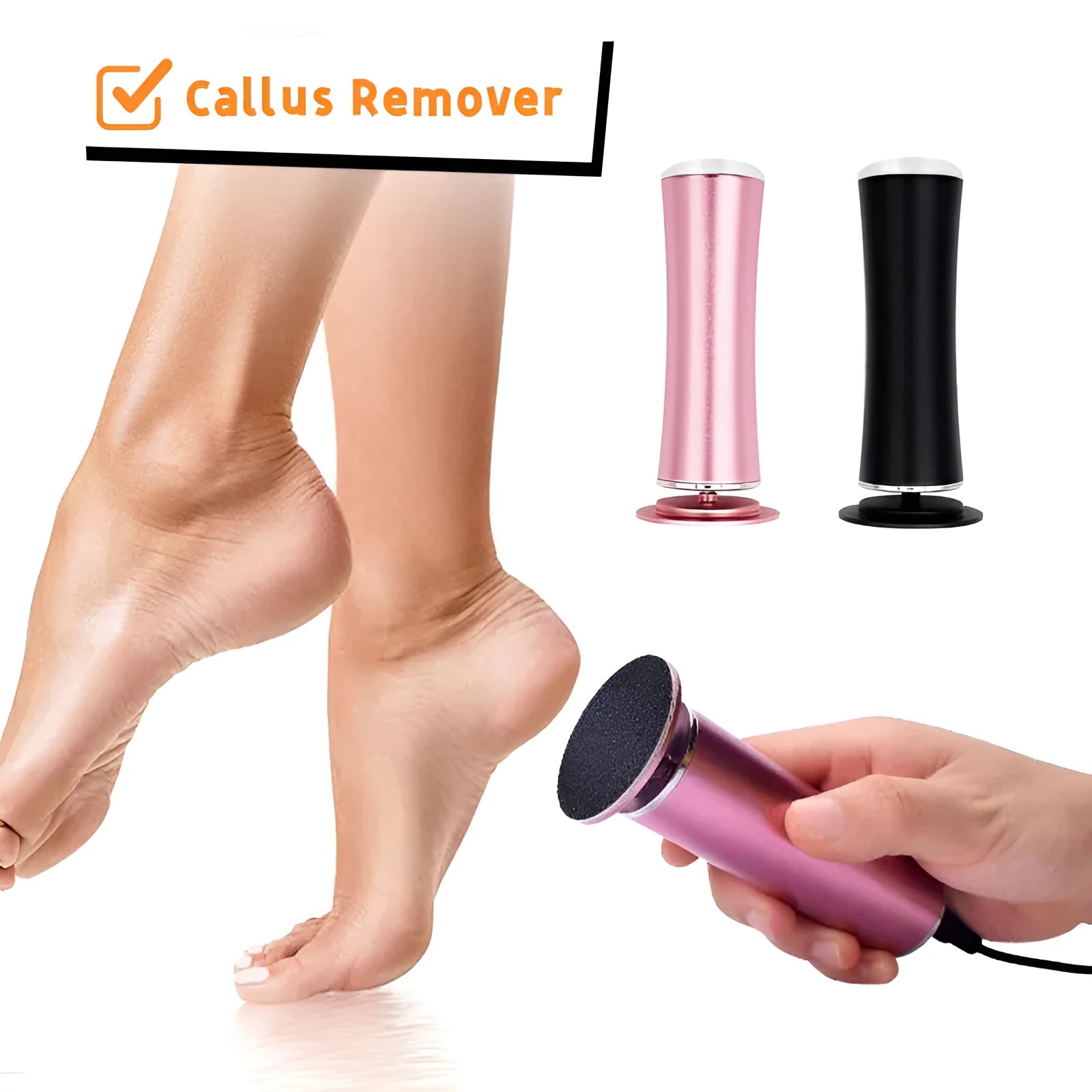 Electric foot callus remover with 60 replacement sandpaper discs, pink and black variants