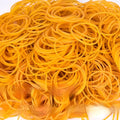 500g pack of yellow industrial rubber bands in multiple diameters from 16mm to 70mm for heavy duty bundling