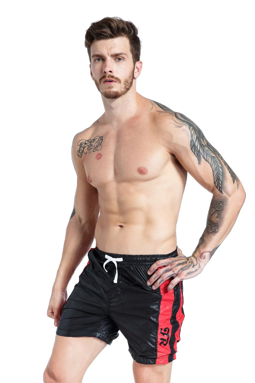 Men's blue lace-up sports shorts with built-in padding for running and table tennis activities