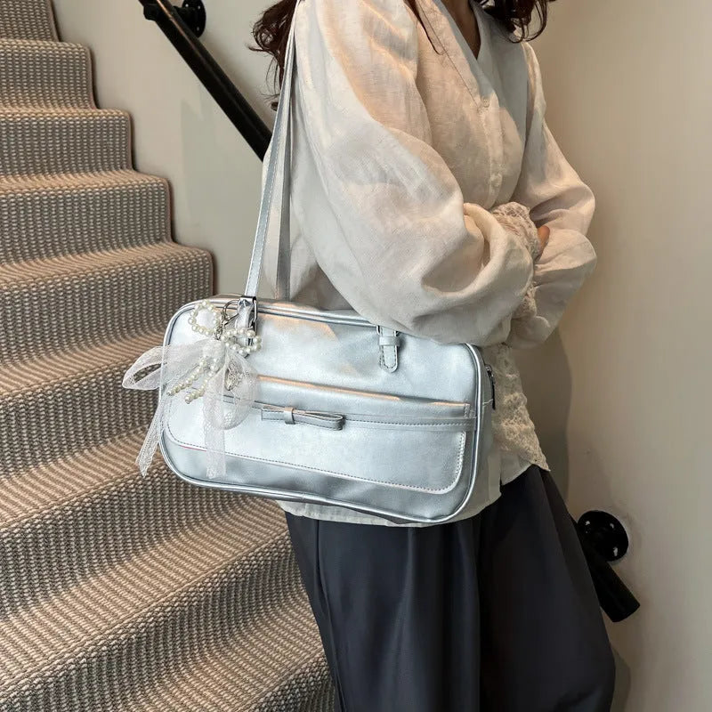 Women's single-shoulder flap bag in PU leather with mobile phone pocket and double-joint strap
