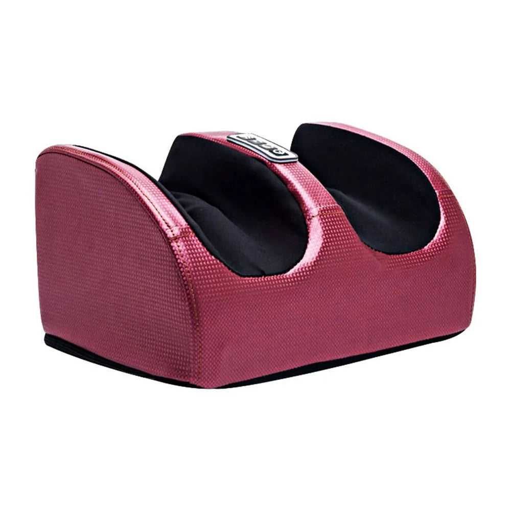 Automatic electric foot massager machine in gold colour with remote control on a wooden floor