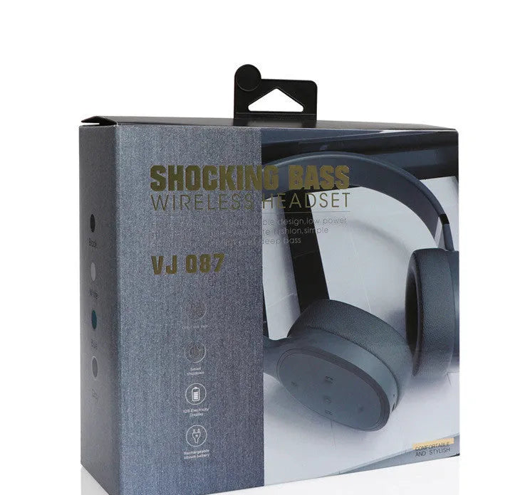 Bluetooth 5.0 wireless headset in black, blue, grey, or white with 40mm speakers