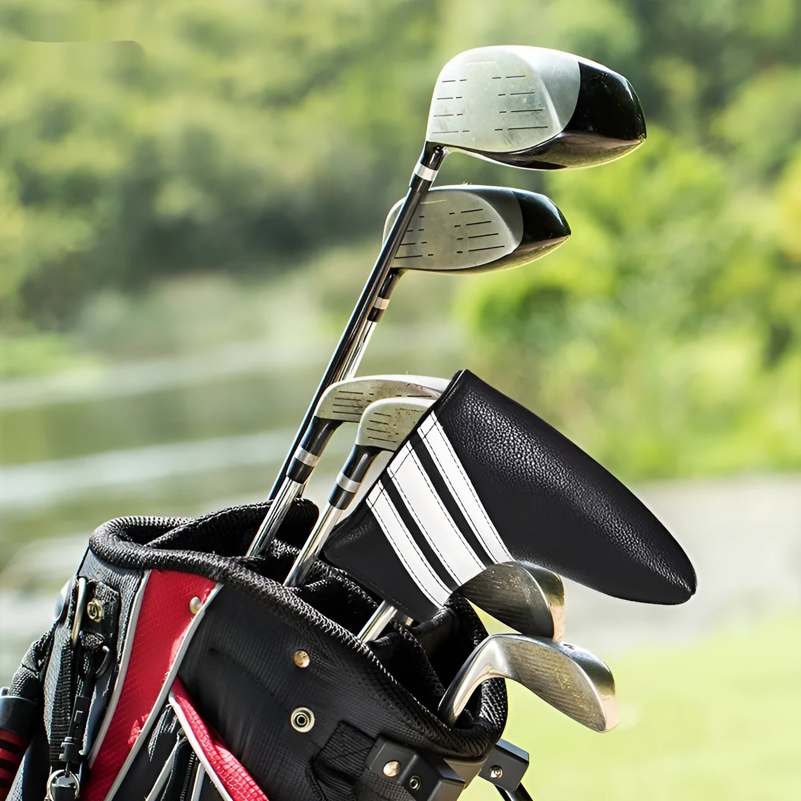 Black PU leather golf club push rod protective sleeve for shaft and handle protection