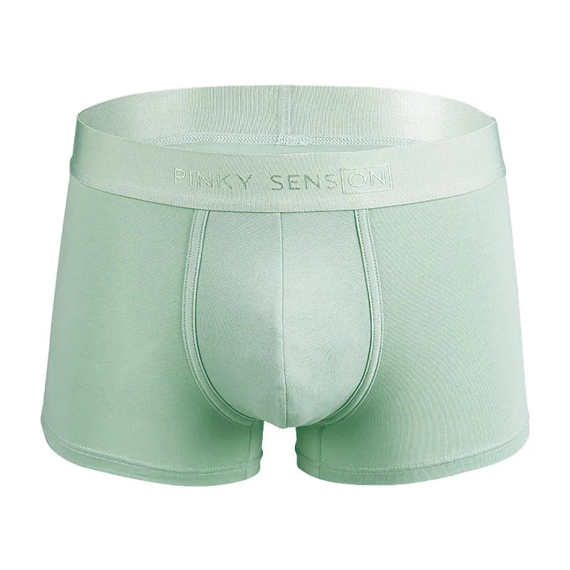 Men's solid colour cotton boxers showing black, white, silver grey, and light green colour options