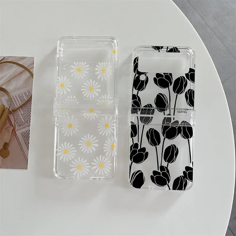 Samsung Galaxy Flip phone case with floral design on folding screen in Daisy colour