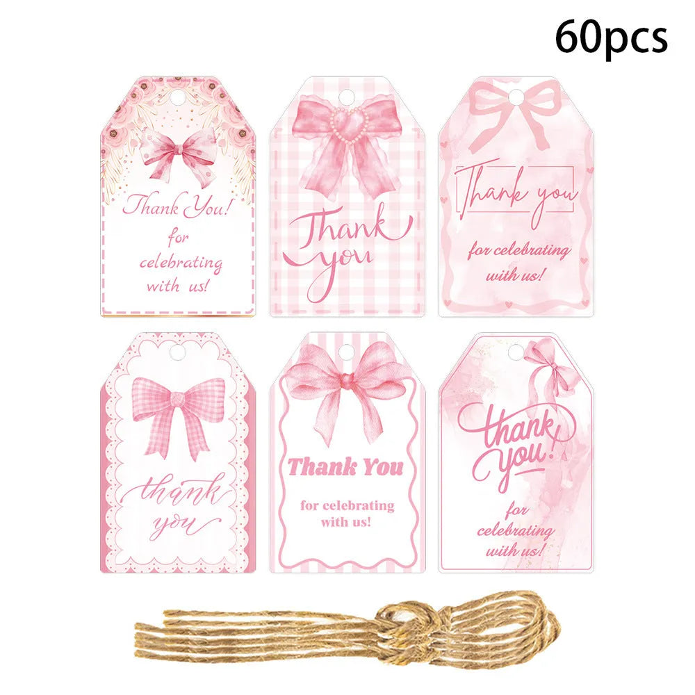 60 paper birthday gift tags with hemp rope ties in three bowknot styles