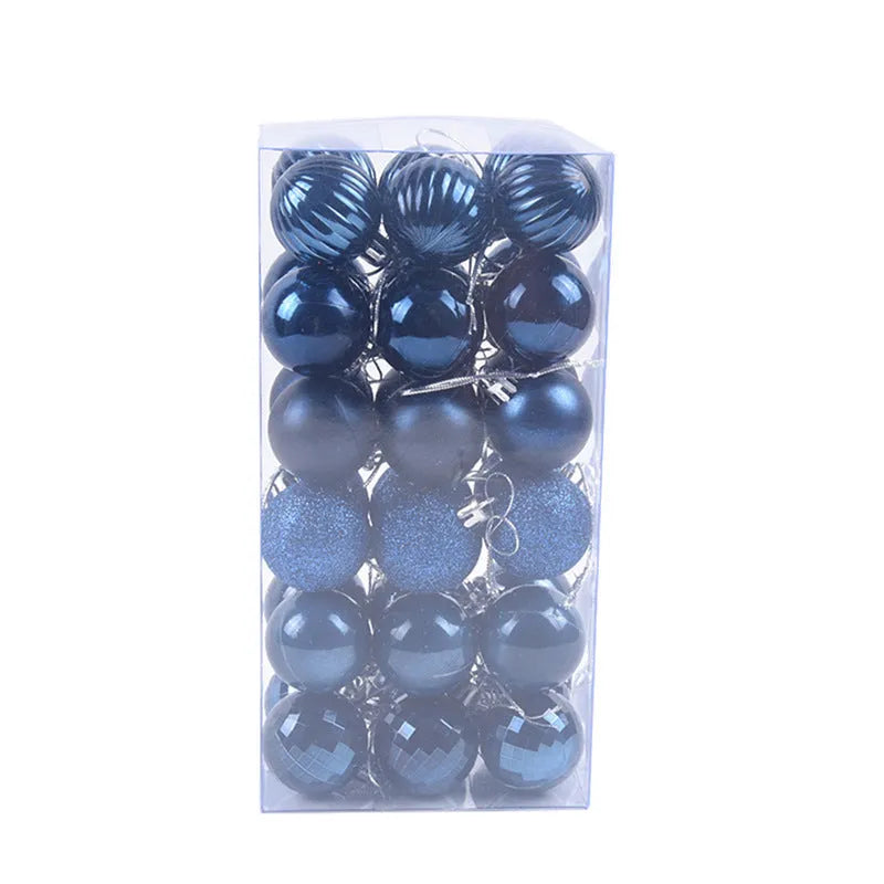 36 Christmas colour balls in whole box set, 4cm diameter, assorted colours for tree decoration