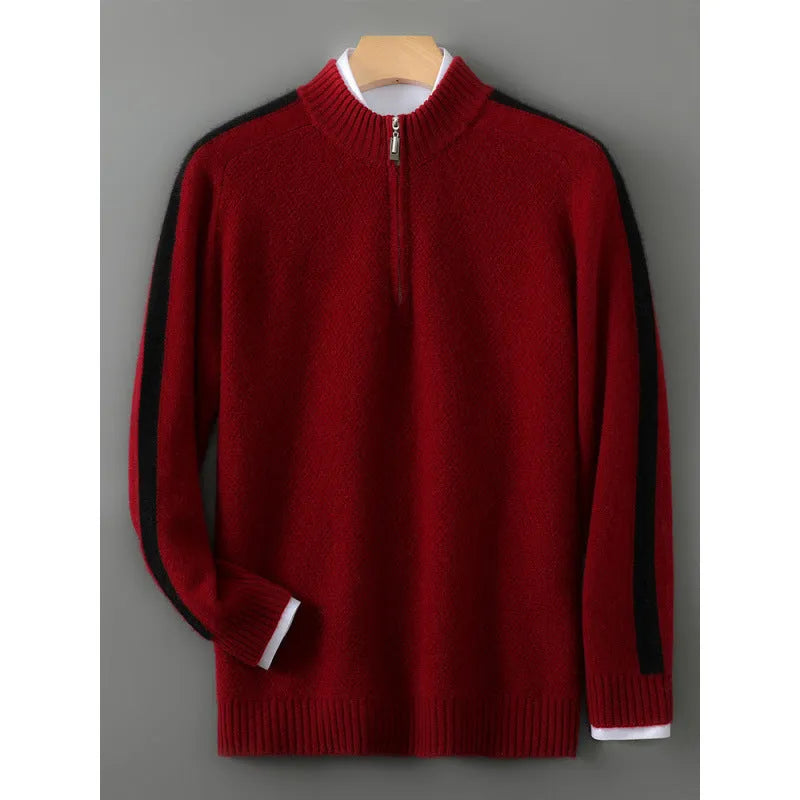 Plus size slim fit sheep wool sweater with half-height zip and round neck in four colour options