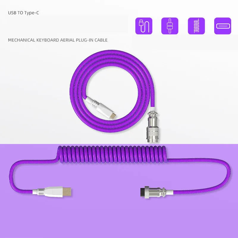Type-C detachable mechanical keyboard navigation cable 2m copper wire in black