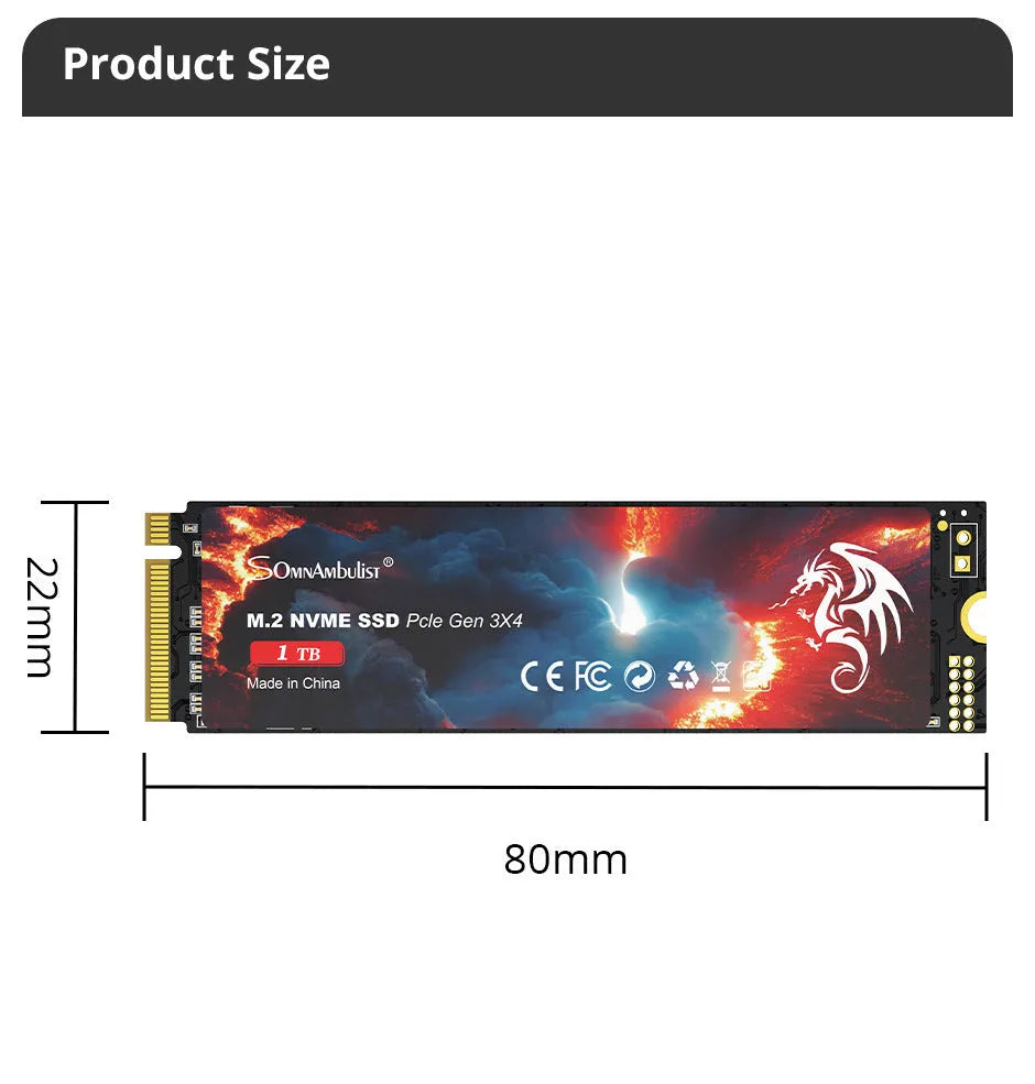 M.2 solid state drive for desktop computers showing 80x22x3.5mm dimensions and SATA 3.0 interface
