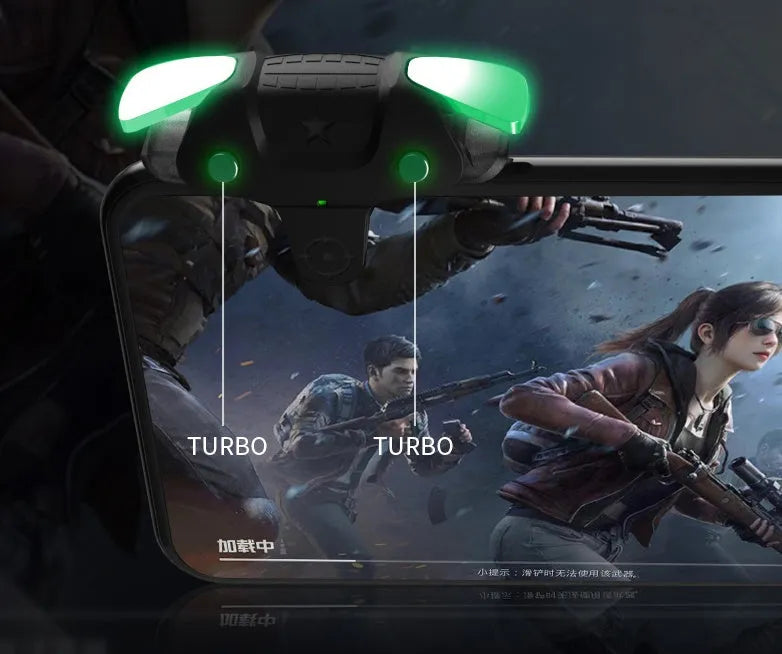 Black F5 wireless game controller for mobile phones, showing joystick and buttons.