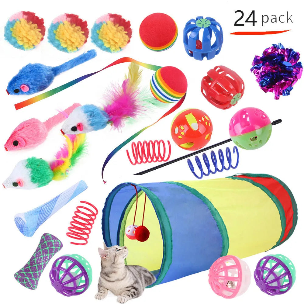 Plastic cat tunnel toy set with colourful accessories in channel designs