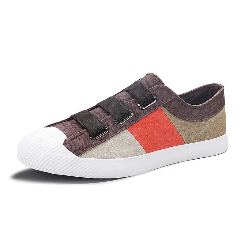 Men's low-top canvas sneakers with elastic band closure in a beige colour variant.