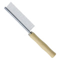 Wooden handle pet grooming comb for dogs and cats showing three comb head variations