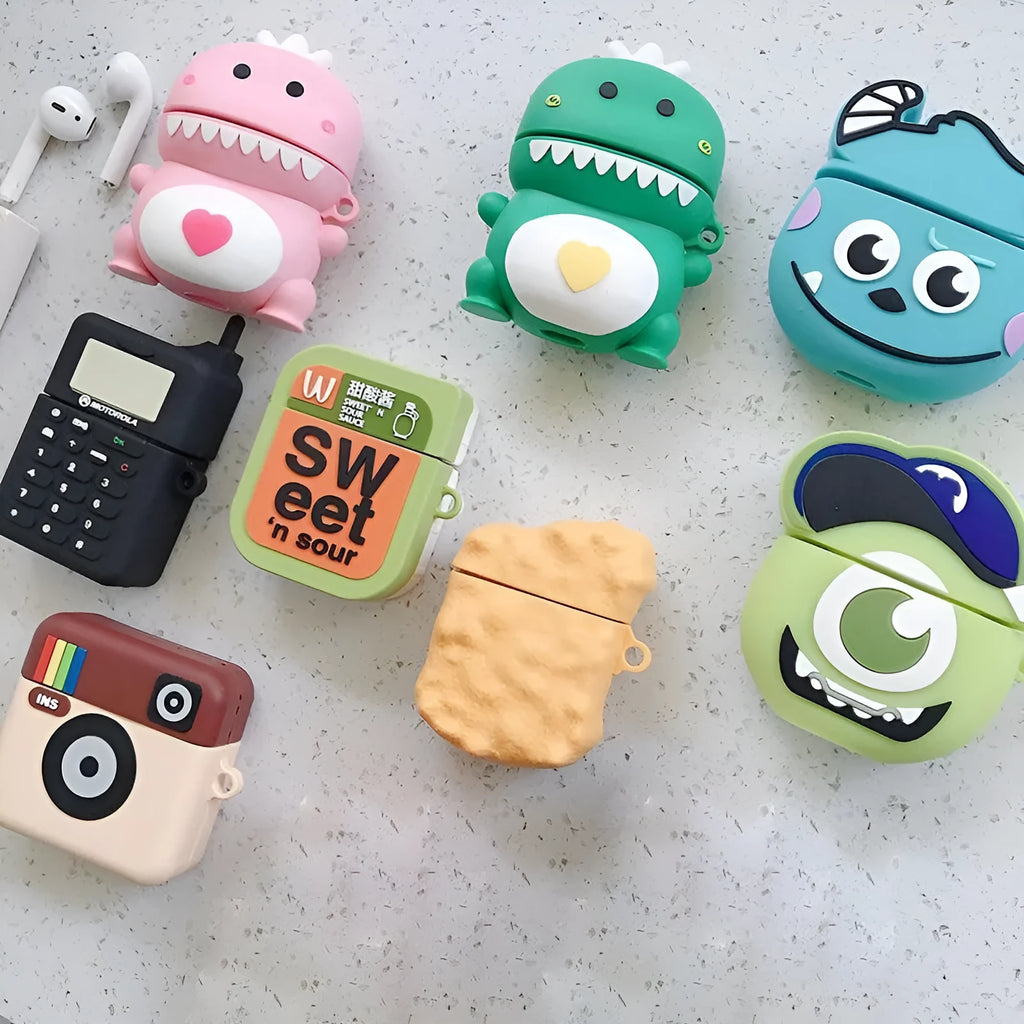 Silicone AirPods protective case with cartoon animal design in multiple colour options