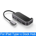Silver aluminium grey USB-C 6-in-1 docking station for iPad Pro tablets with HDMI and USB ports