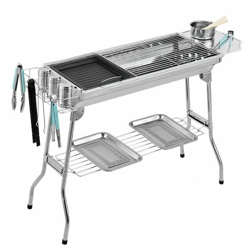 Stainless steel portable folding barbecue oven for outdoor cooking