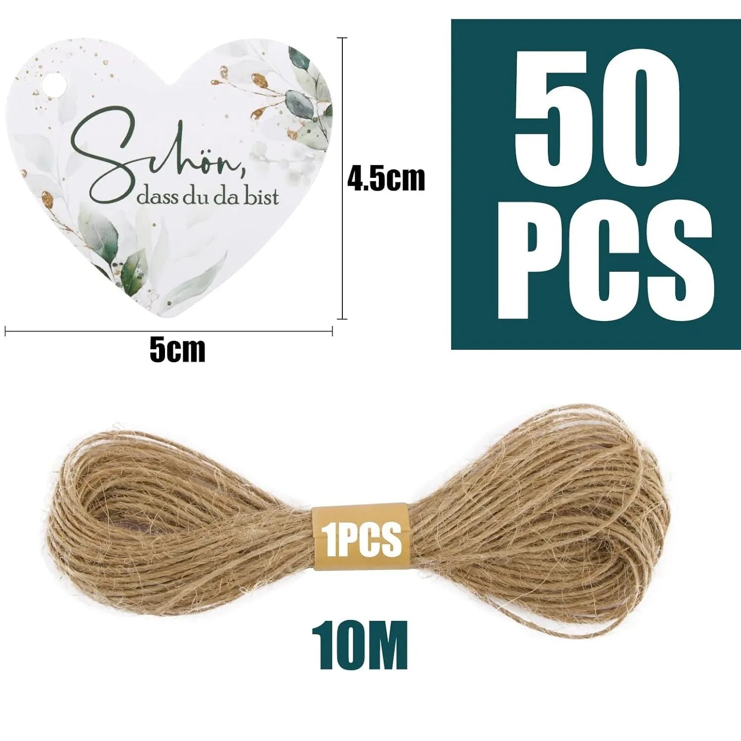 Set of 50 flower heart-shaped paper gift tags in two decorative styles, showing front design.