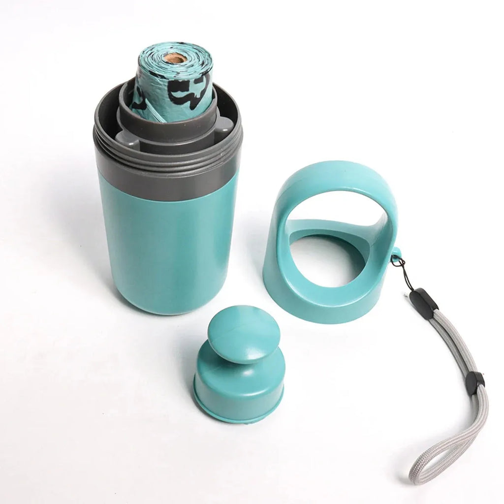 Blue ABS plastic pet pooper scooper with claw mechanism and included garbage bag roll