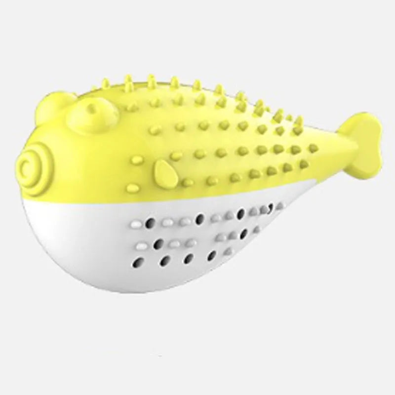 Silicone fish-shaped cat chew toy in blue colour measuring 12.2cm long