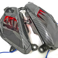 Pair of Yamaha NMAX carbon fibre LED side lamps showing blue and red light options