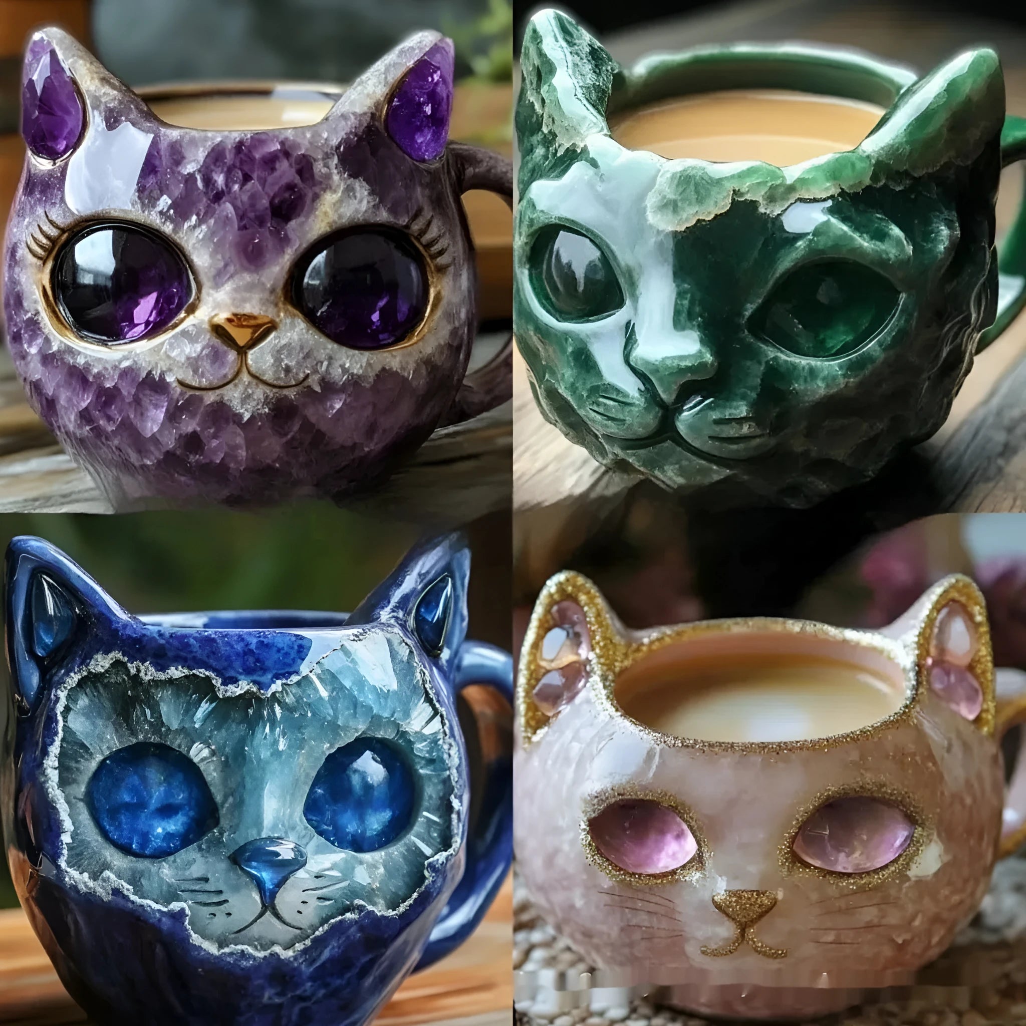 Geode crystal pattern cat cup resin craft mug in pastel colours for decorative display