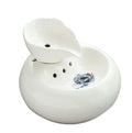 White ceramic automatic cat water dispenser with leaf-shaped bowl and pump
