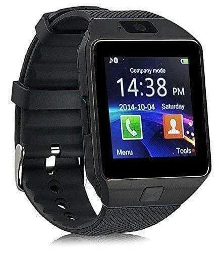 DZ09 sports smart watch with black TPU strap and 1.56-inch touch screen
