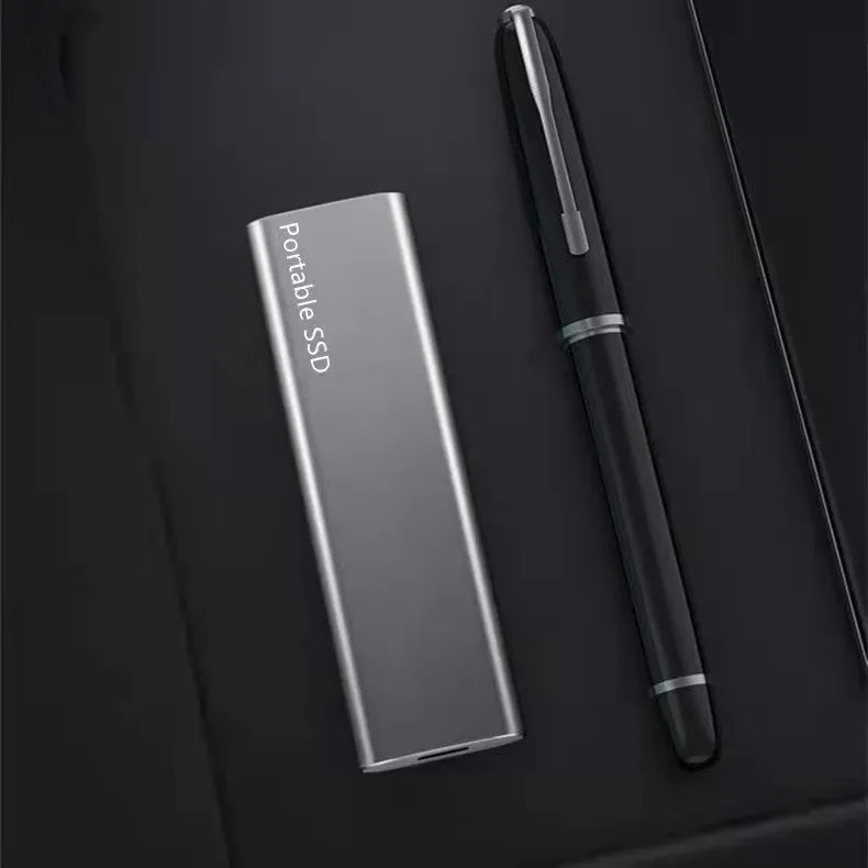 Metal shell ultra-thin mobile SSD expansion drive showing red interface option