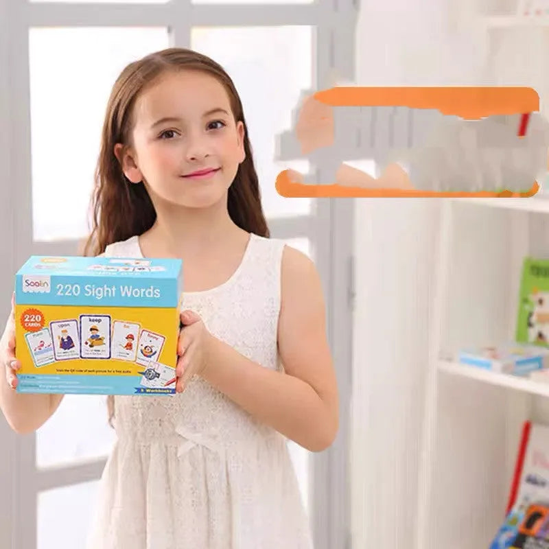 Early childhood educational word card gift box set with 220 vocabulary cards and 5 workbooks