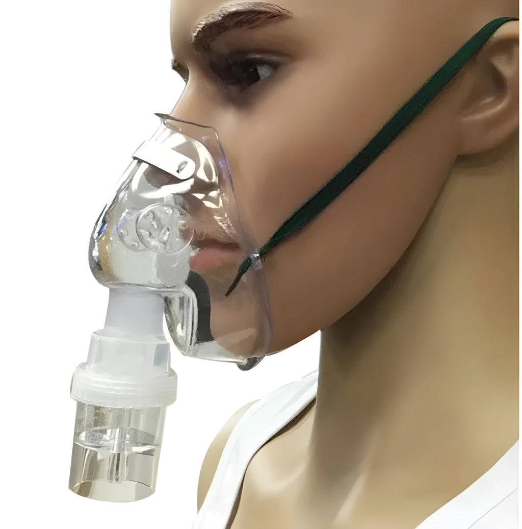 Soft rubber mask fit aid with elastic straps shown alongside a disposable mask.