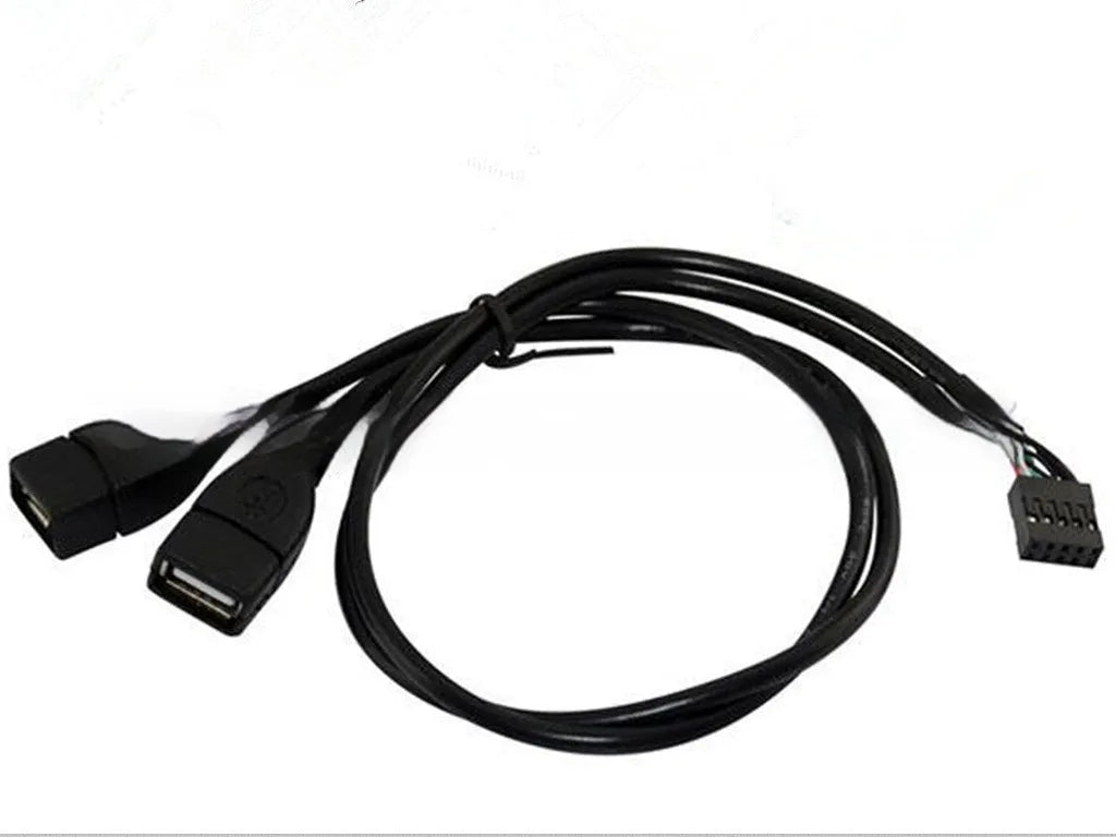 Black USB dual AM-head conversion data cable with braided shielding and DuPont 2x5pin female connector