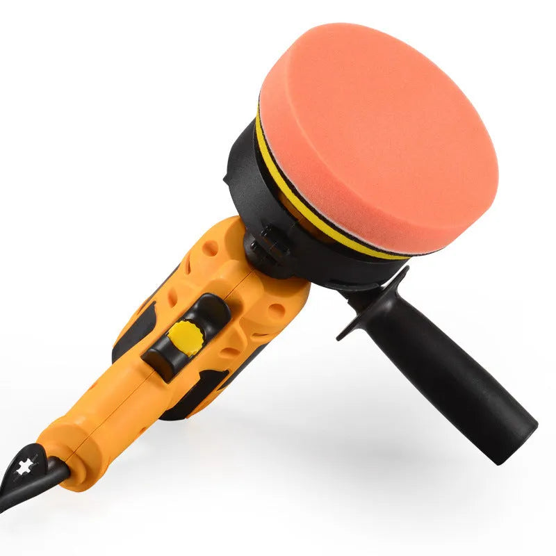 Yellow automotive polishing machine with 125mm disc for car metal wood ceramic leather surfaces