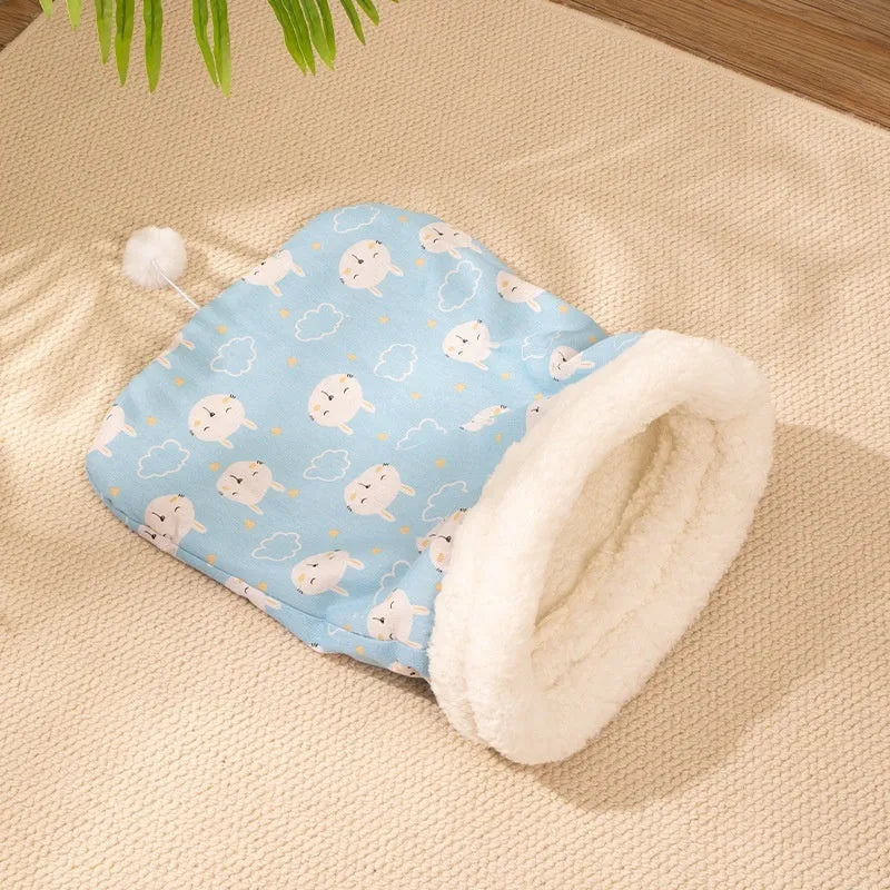 50cm by 40cm flannel cat sleeping bag nest in pink trojan, blue rabbit, and stripe drawing designs