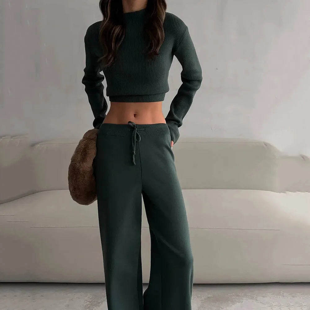 Women's cotton blend long-sleeve leisure suit set in apricot colour with matching trousers