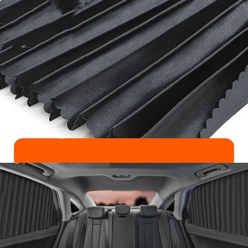 Auto retractable car sunshade in black colour showing roller shutter mechanism